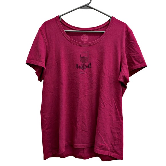 Life is Good Raspberry Color Half Full Wine Glass Tshirt Women's Top XLarge - Picture 2 of 6